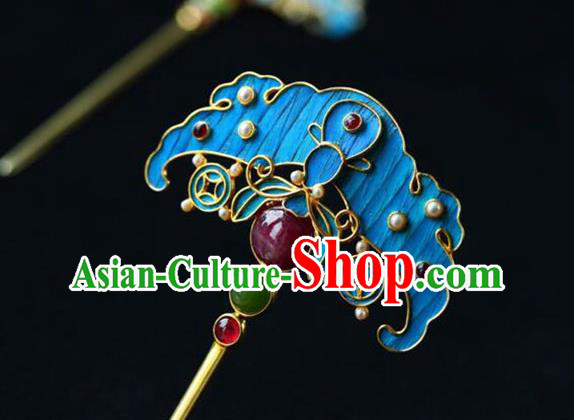 Chinese Handmade Qing Dynasty Court Accessories Traditional Ancient Empress Ruby Hairpin Jewelry