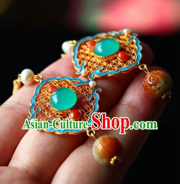 Handmade China Jadeite Eardrop Jewelry Traditional Qing Dynasty Accessories National Cheongsam Earrings