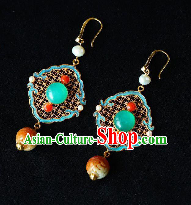 Handmade China Jadeite Eardrop Jewelry Traditional Qing Dynasty Accessories National Cheongsam Earrings