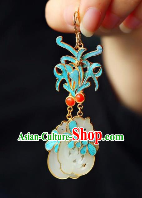 Handmade China White Jade Eardrop Jewelry Traditional Accessories National Cheongsam Orchid Earrings