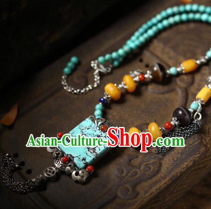 Chinese Classical Silver Beeswax Necklet Pendant Handmade Accessories National Kallaite Necklace