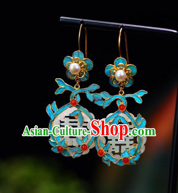 Handmade China Wedding Eardrop Jewelry Traditional Accessories National Cheongsam Jade Earrings