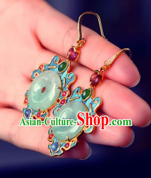 Handmade China Jade Blueing Eardrop Jewelry Traditional Accessories National Cheongsam Gems Earrings