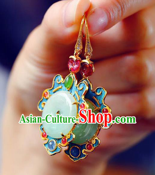 Handmade China Jade Blueing Eardrop Jewelry Traditional Accessories National Cheongsam Gems Earrings