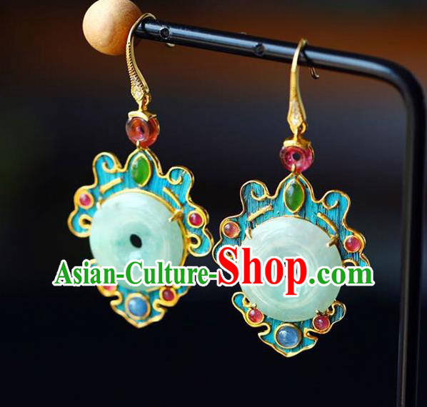 Handmade China Jade Blueing Eardrop Jewelry Traditional Accessories National Cheongsam Gems Earrings
