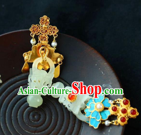 Handmade China Cheongsam Jade Basket Eardrop Traditional Jewelry Accessories National Garnet Earrings