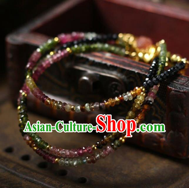 China National Tourmaline Lotus Bangle Traditional Jewelry Accessories Handmade Jadeite Tassel Bracelet