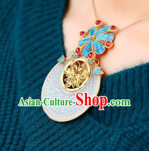 Chinese Classical Tourmaline Necklet Pendant Handmade Jade Accessories National Golden Lotus Necklace