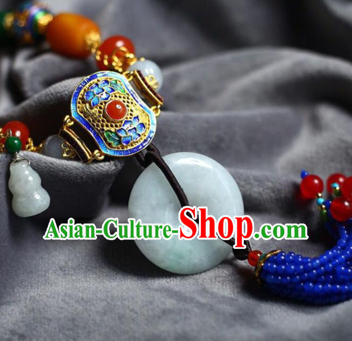 Chinese Classical Agate Necklet Pendant Handmade Jade Accessories National Blue Beads Tassel Necklace
