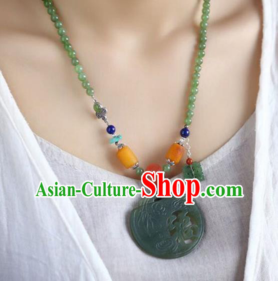 Chinese Classical Jade Beads Necklet Pendant Handmade Beeswax Accessories National Wedding Necklace
