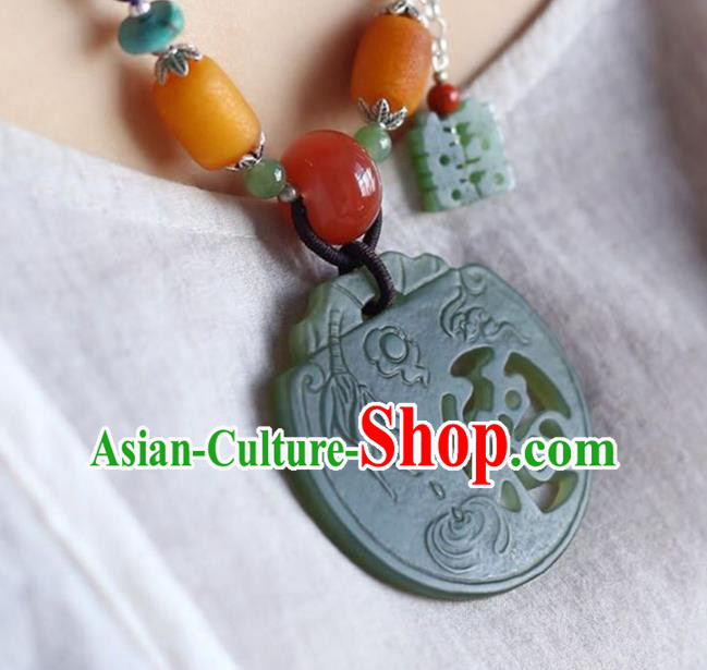 Chinese Classical Jade Beads Necklet Pendant Handmade Beeswax Accessories National Wedding Necklace