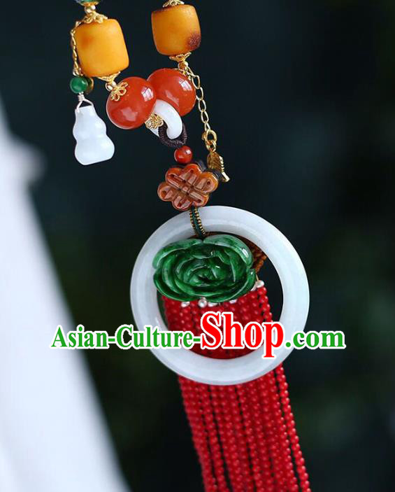 Chinese Classical Garnet Beads Tassel Necklet Pendant Handmade Jadeite Accessories National Necklace