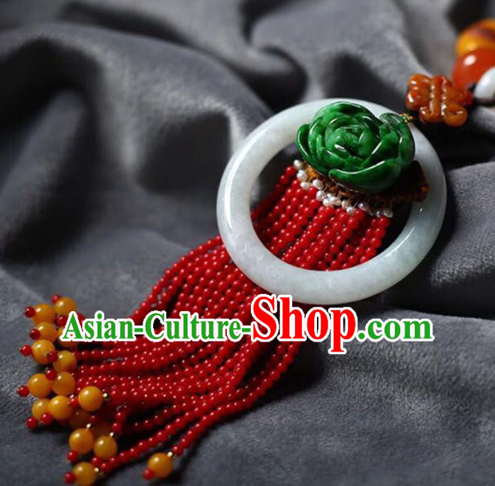 Chinese Classical Garnet Beads Tassel Necklet Pendant Handmade Jadeite Accessories National Necklace