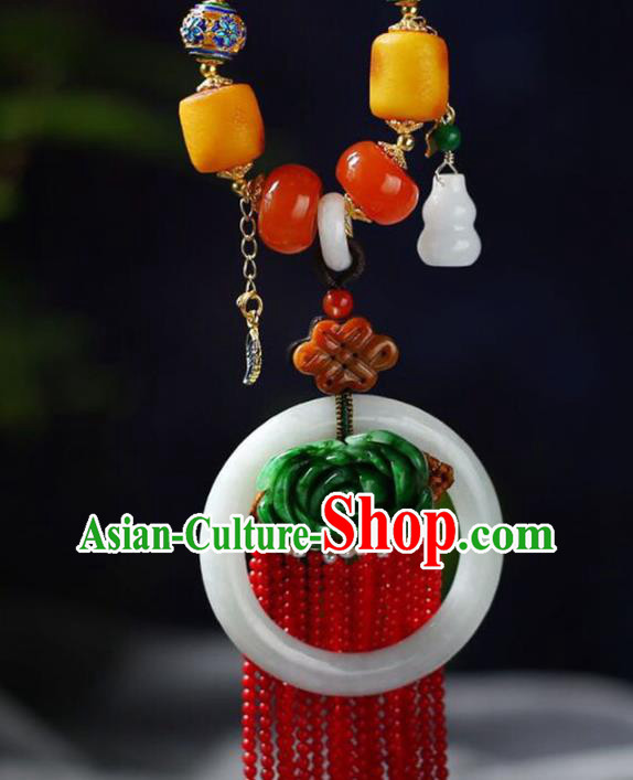 Chinese Classical Garnet Beads Tassel Necklet Pendant Handmade Jadeite Accessories National Necklace