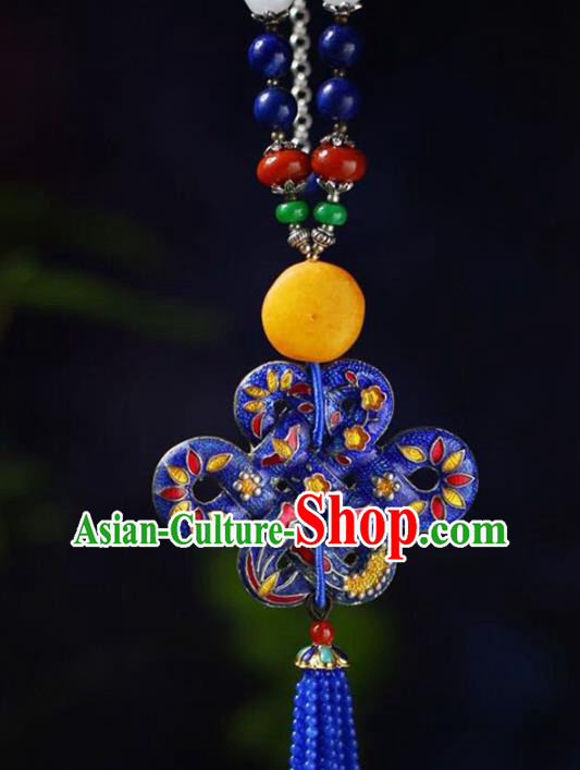 Chinese Classical Lapis Beads Tassel Necklet Pendant Handmade Accessories National Cloisonne Necklace