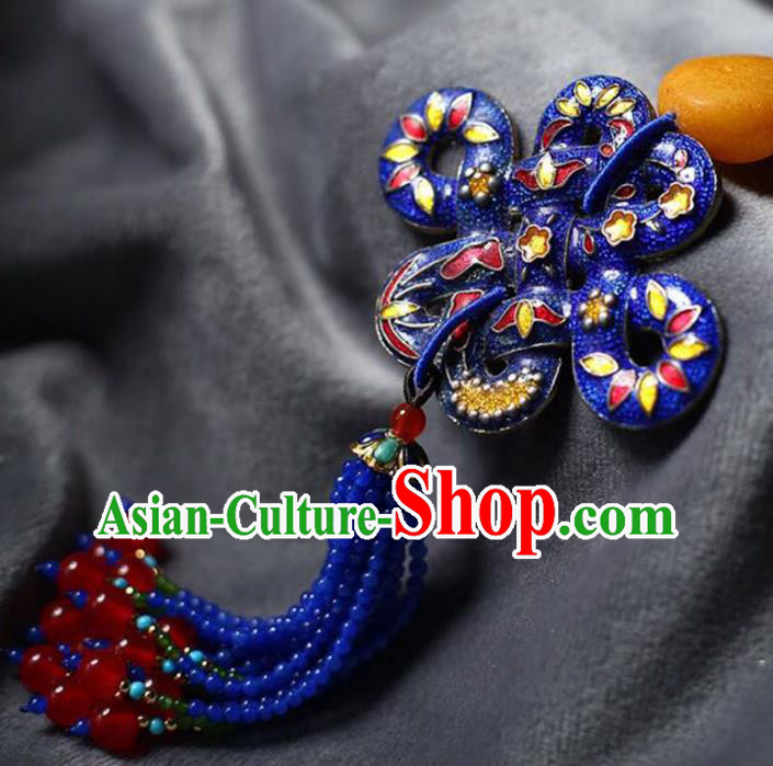 Chinese Classical Lapis Beads Tassel Necklet Pendant Handmade Accessories National Cloisonne Necklace