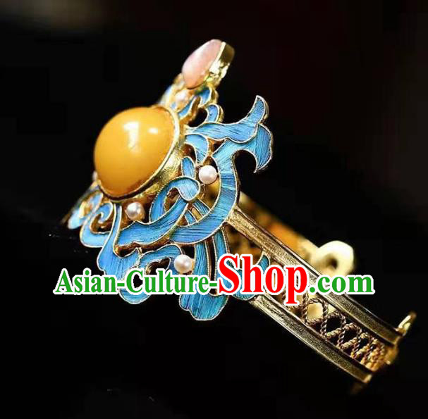China Handmade Pink Tourmaline Bracelet Traditional Jewelry Accessories National Beeswax Bangle