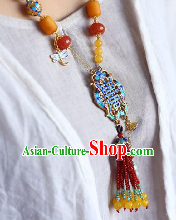 Chinese Classical Cloisonne Necklet Pendant Handmade Accessories National Beeswax Necklace