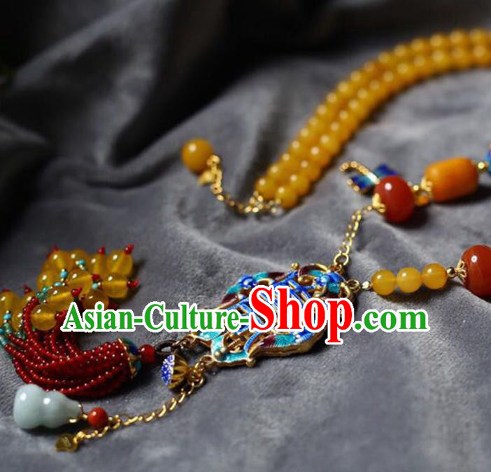 Chinese Classical Cloisonne Necklet Pendant Handmade Accessories National Beeswax Necklace