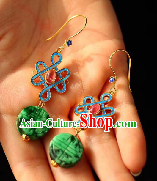 Handmade China Knot Eardrop Jewelry Traditional Cheongsam Tourmaline Accessories National Jadeite Earrings