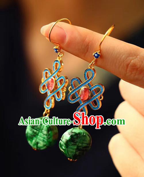 Handmade China Knot Eardrop Jewelry Traditional Cheongsam Tourmaline Accessories National Jadeite Earrings