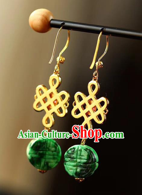 Handmade China Knot Eardrop Jewelry Traditional Cheongsam Tourmaline Accessories National Jadeite Earrings