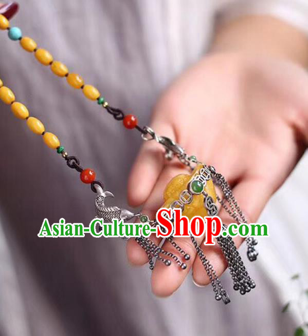 Chinese Classical Beeswax Golden Ingot Necklet Pendant Handmade Accessories National Silver Tassel Necklace