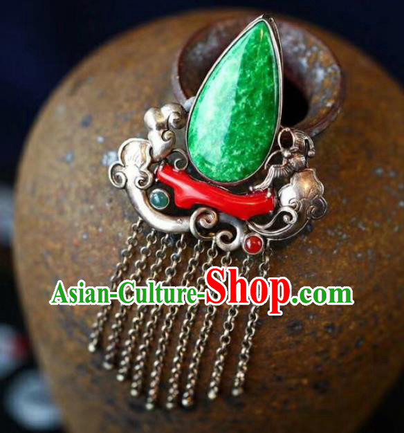 Chinese Classical Silver Tassel Necklet Jade Pendant Handmade National Topaz Rose Necklace Accessories