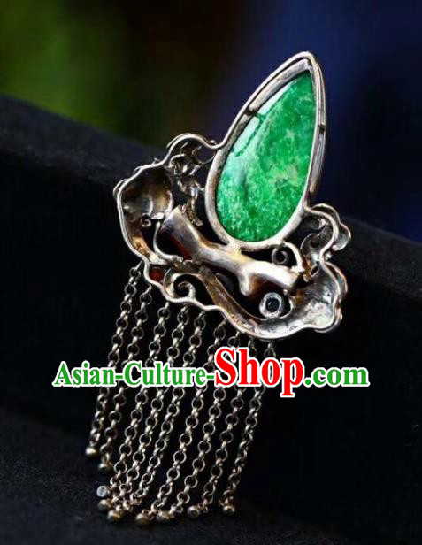 Chinese Classical Silver Tassel Necklet Jade Pendant Handmade National Topaz Rose Necklace Accessories