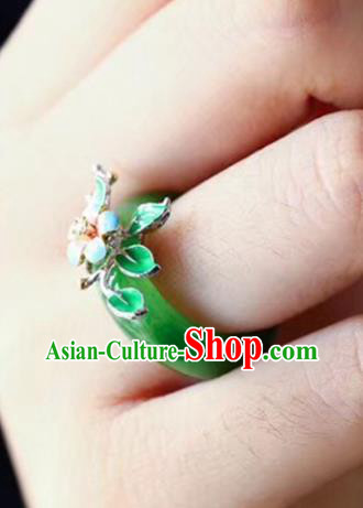 Chinese National Blueing Flower Ring Jewelry Traditional Handmade Silver Jade Circlet Accessories