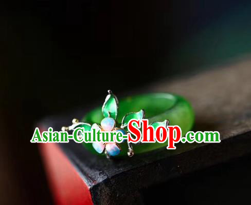 Chinese National Blueing Flower Ring Jewelry Traditional Handmade Silver Jade Circlet Accessories