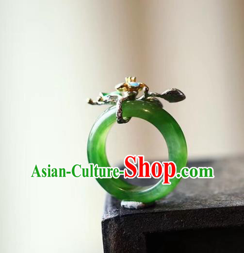 Chinese National Blueing Flower Ring Jewelry Traditional Handmade Silver Jade Circlet Accessories