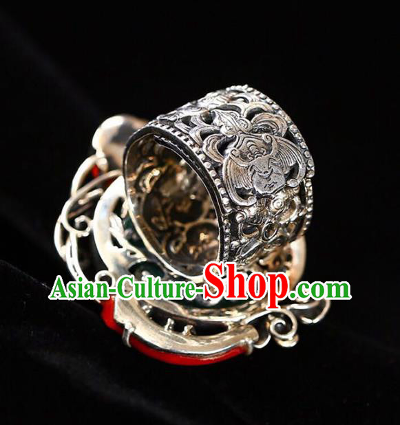 Chinese Traditional Handmade Jadeite Accessories Silver Ring National Circlet Jewelry