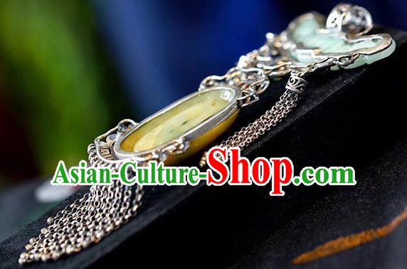 Chinese Classical Necklet Pendant Handmade National Jade Necklace Silver Tassel Accessories