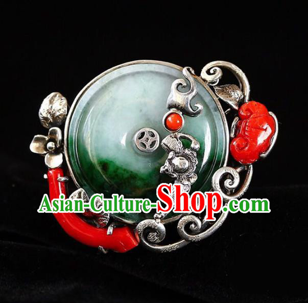 Chinese Traditional Handmade Jadeite Accessories Silver Ring National Circlet Jewelry