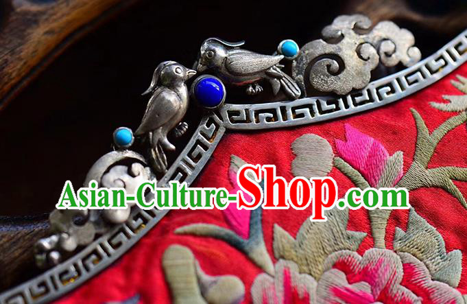 Chinese Classical Embroidered Necklet Pendant Handmade National Necklace Ethnic Silver Accessories
