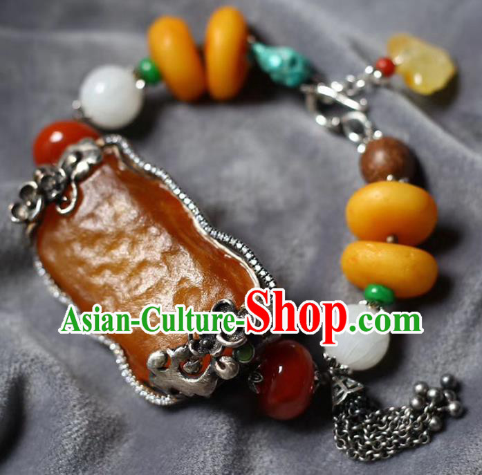 China National Beeswax Bangle Traditional Jewelry Accessories Handmade Retro Silver Bracelet