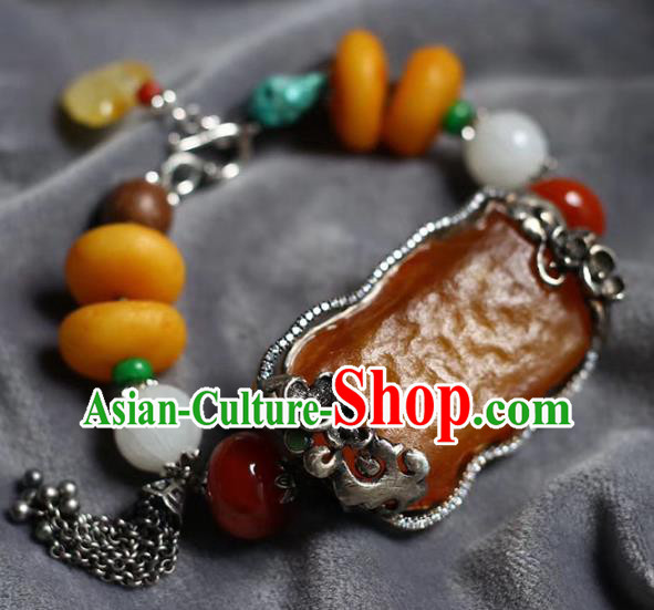 China National Beeswax Bangle Traditional Jewelry Accessories Handmade Retro Silver Bracelet