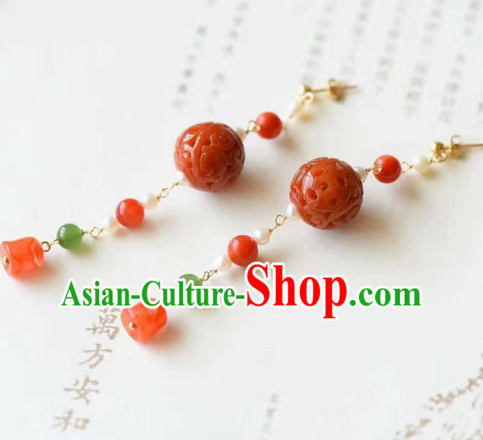 Handmade China National Agate Earrings Traditional Pearls Accessories Cheongsam Eardrop Jewelry