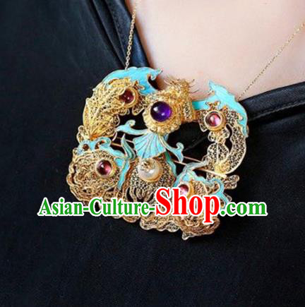 Chinese National Classical Filigree Brooch Accessories Handmade Amethyst Necklet Pendant