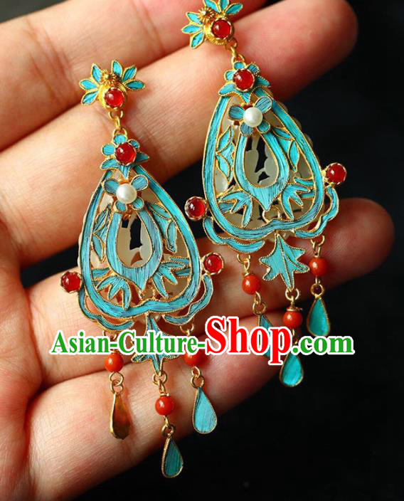 Handmade China National Gems Earrings Traditional Cheongsam Accessories Red Beads Eardrop Jewelry