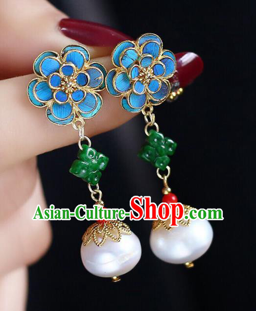 Handmade China Pearl Eardrop Jewelry National Jadeite Earrings Traditional Cheongsam Accessories