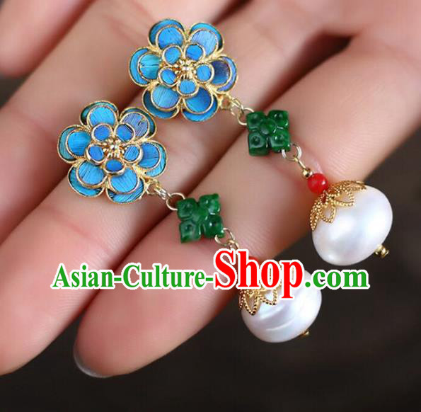 Handmade China Pearl Eardrop Jewelry National Jadeite Earrings Traditional Cheongsam Accessories