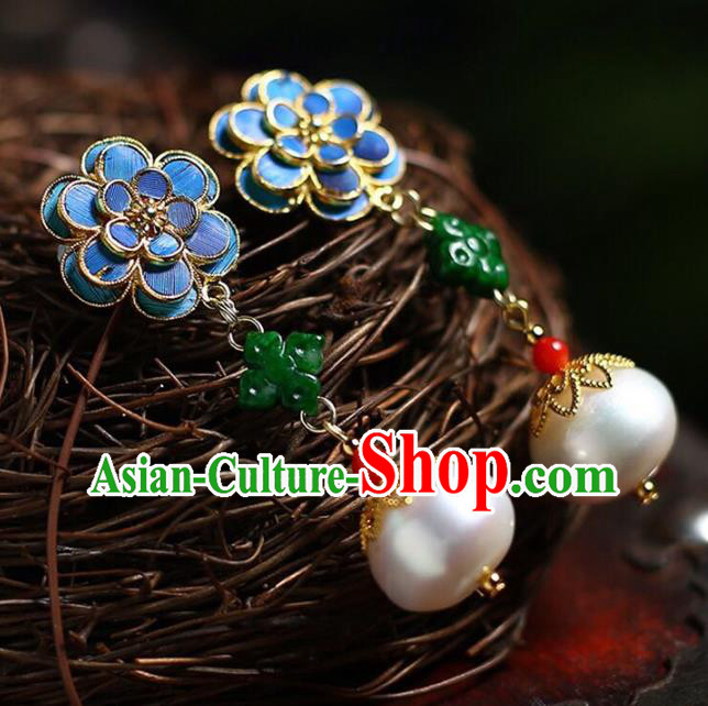 Handmade China Pearl Eardrop Jewelry National Jadeite Earrings Traditional Cheongsam Accessories