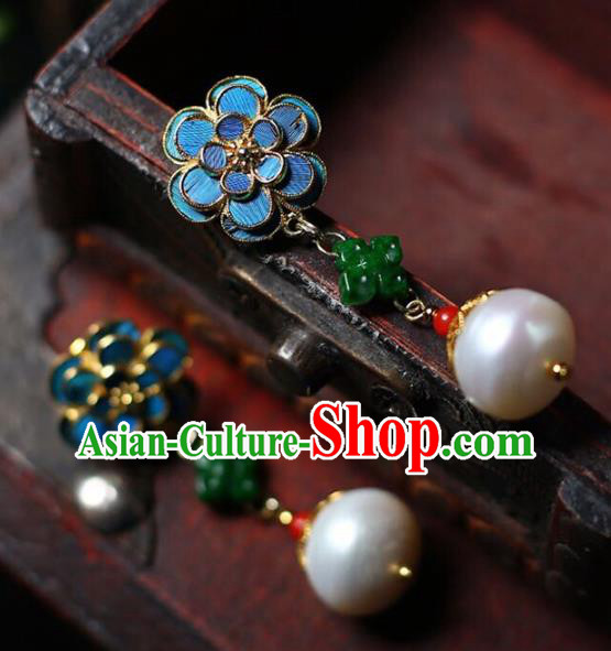 Handmade China Pearl Eardrop Jewelry National Jadeite Earrings Traditional Cheongsam Accessories