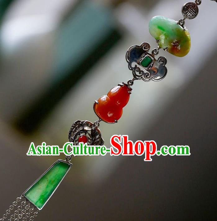 Chinese National Classical Agate Gourd Brooch Accessories Handmade Silver Necklet Tassel Pendant