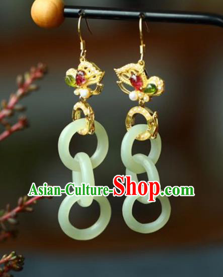 Handmade China Cheongsam Jade Rings Eardrop Traditional Jewelry Accessories National Golden Butterfly Earrings