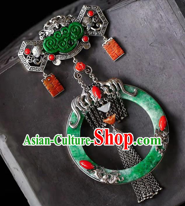 Chinese National Classical Wedding Silver Accessories Handmade Jadeite Necklet Pendant