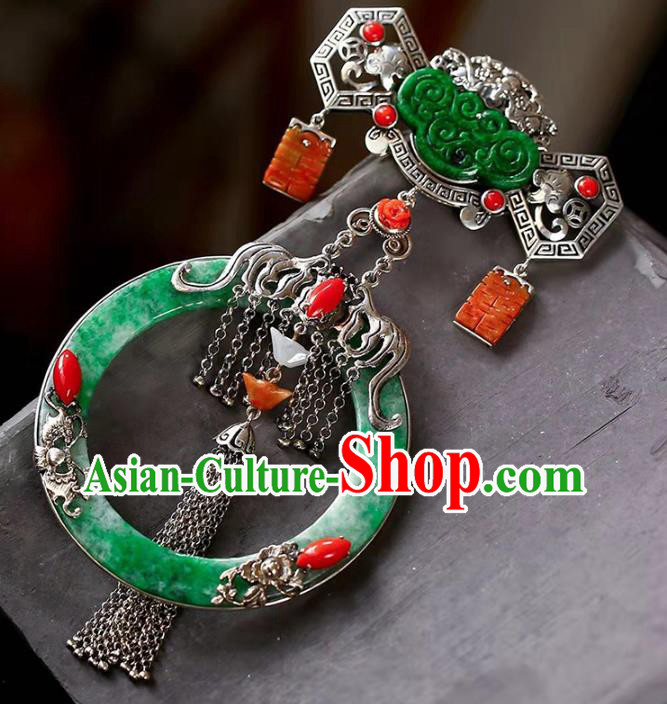 Chinese National Classical Wedding Silver Accessories Handmade Jadeite Necklet Pendant