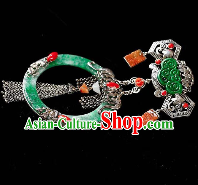 Chinese National Classical Wedding Silver Accessories Handmade Jadeite Necklet Pendant